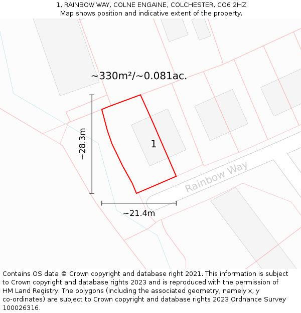 1, RAINBOW WAY, COLNE ENGAINE, COLCHESTER, CO6 2HZ: Plot and title map