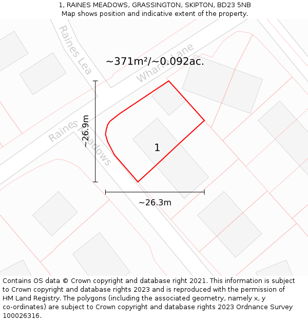 1, RAINES MEADOWS, GRASSINGTON, SKIPTON, BD23 5NB: Plot and title map