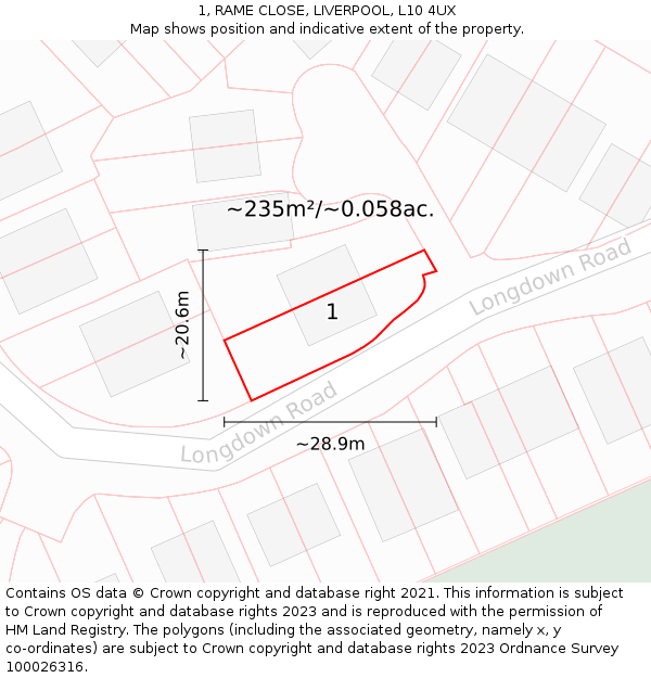 1, RAME CLOSE, LIVERPOOL, L10 4UX: Plot and title map