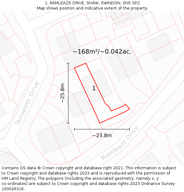 1, RAMLEAZE DRIVE, SHAW, SWINDON, SN5 5PZ: Plot and title map