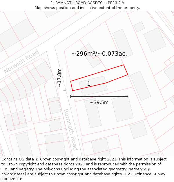 1, RAMNOTH ROAD, WISBECH, PE13 2JA: Plot and title map