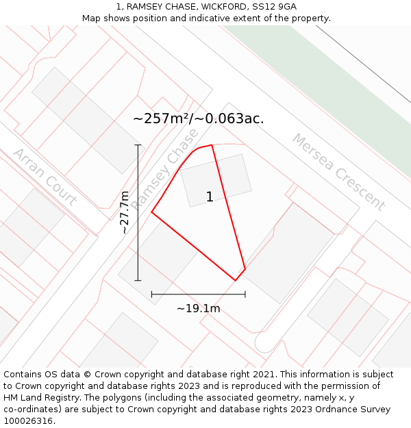 1, RAMSEY CHASE, WICKFORD, SS12 9GA: Plot and title map