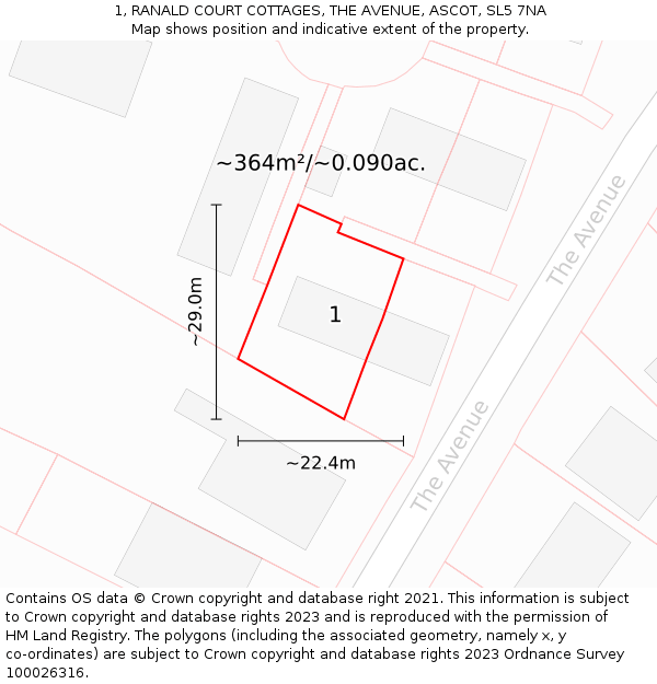 1, RANALD COURT COTTAGES, THE AVENUE, ASCOT, SL5 7NA: Plot and title map