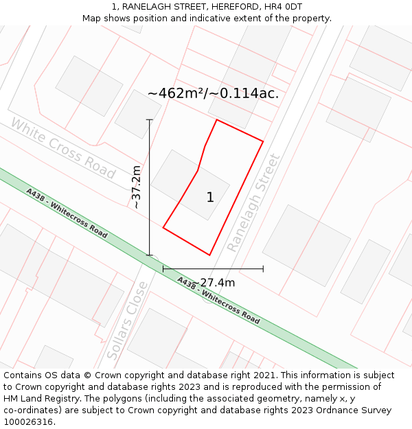 1, RANELAGH STREET, HEREFORD, HR4 0DT: Plot and title map