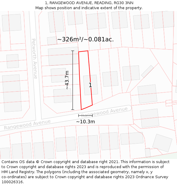 1, RANGEWOOD AVENUE, READING, RG30 3NN: Plot and title map