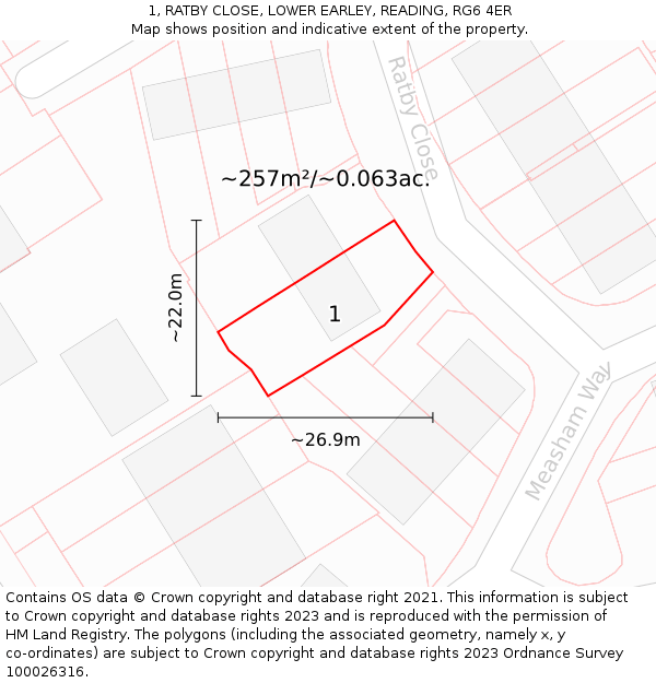 1, RATBY CLOSE, LOWER EARLEY, READING, RG6 4ER: Plot and title map