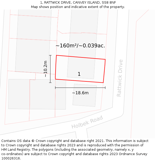 1, RATTWICK DRIVE, CANVEY ISLAND, SS8 8NF: Plot and title map