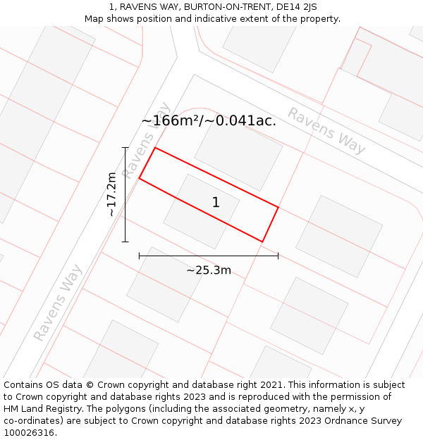 1, RAVENS WAY, BURTON-ON-TRENT, DE14 2JS: Plot and title map