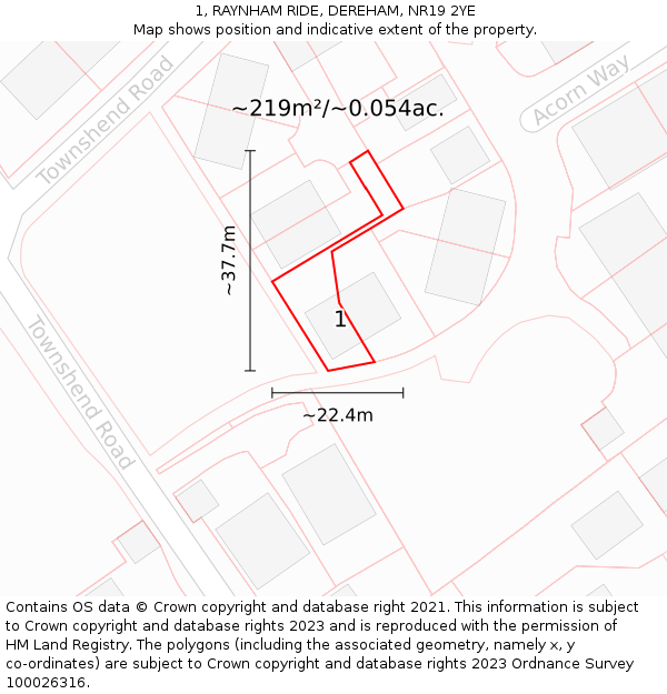 1, RAYNHAM RIDE, DEREHAM, NR19 2YE: Plot and title map