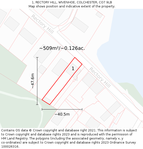 1, RECTORY HILL, WIVENHOE, COLCHESTER, CO7 9LB: Plot and title map