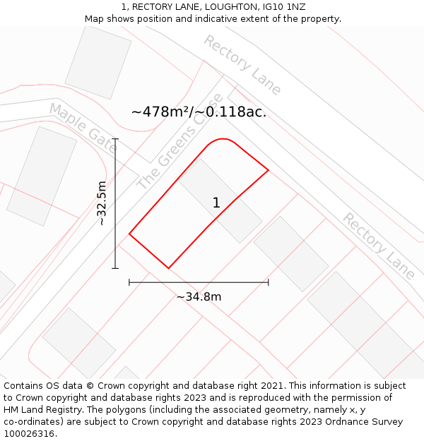 1, RECTORY LANE, LOUGHTON, IG10 1NZ: Plot and title map