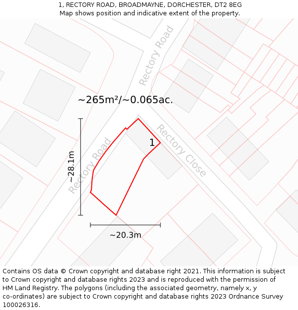 1, RECTORY ROAD, BROADMAYNE, DORCHESTER, DT2 8EG: Plot and title map