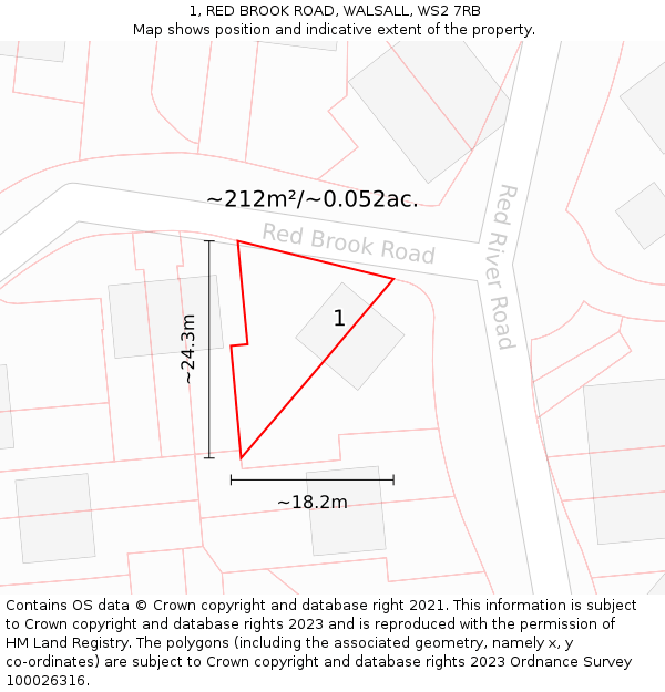 1, RED BROOK ROAD, WALSALL, WS2 7RB: Plot and title map