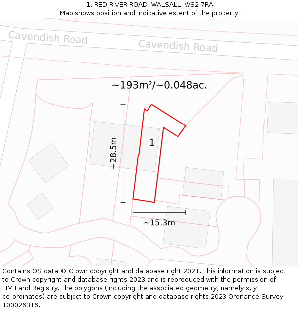 1, RED RIVER ROAD, WALSALL, WS2 7RA: Plot and title map