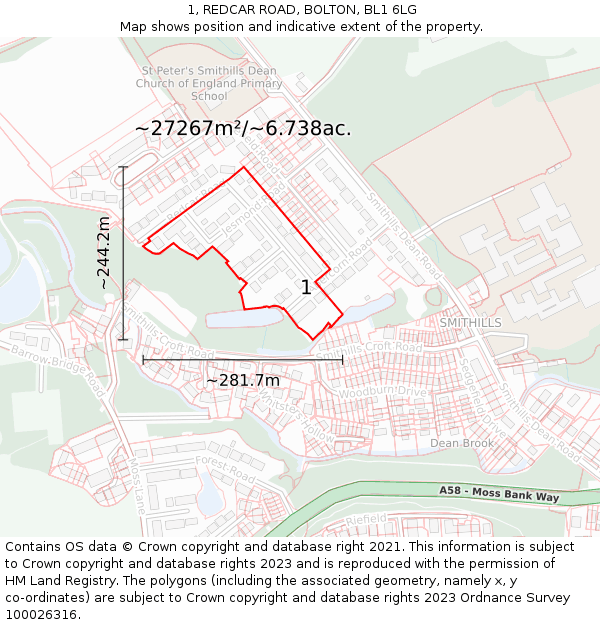 1, REDCAR ROAD, BOLTON, BL1 6LG: Plot and title map