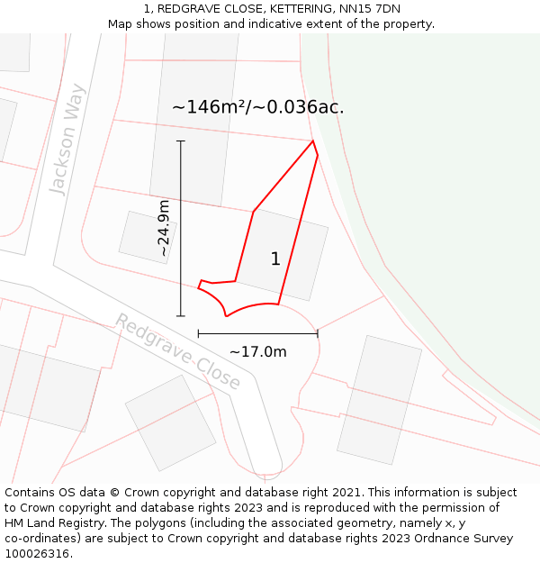 1, REDGRAVE CLOSE, KETTERING, NN15 7DN: Plot and title map