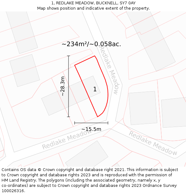 1, REDLAKE MEADOW, BUCKNELL, SY7 0AY: Plot and title map
