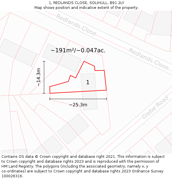 1, REDLANDS CLOSE, SOLIHULL, B91 2LY: Plot and title map