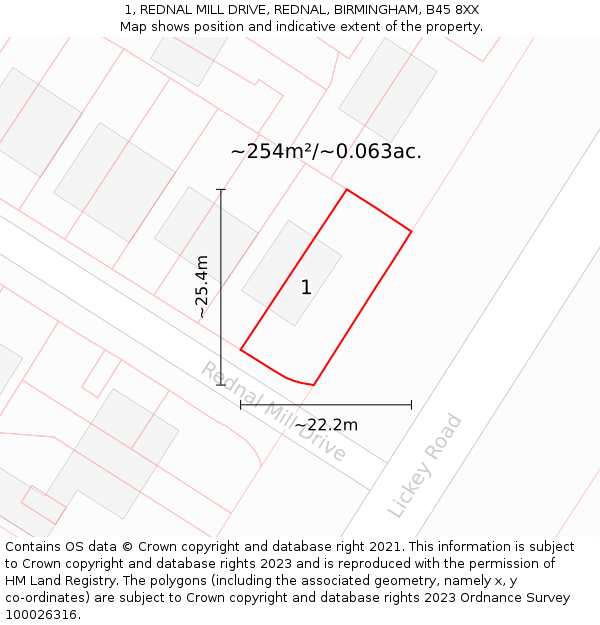 1, REDNAL MILL DRIVE, REDNAL, BIRMINGHAM, B45 8XX: Plot and title map