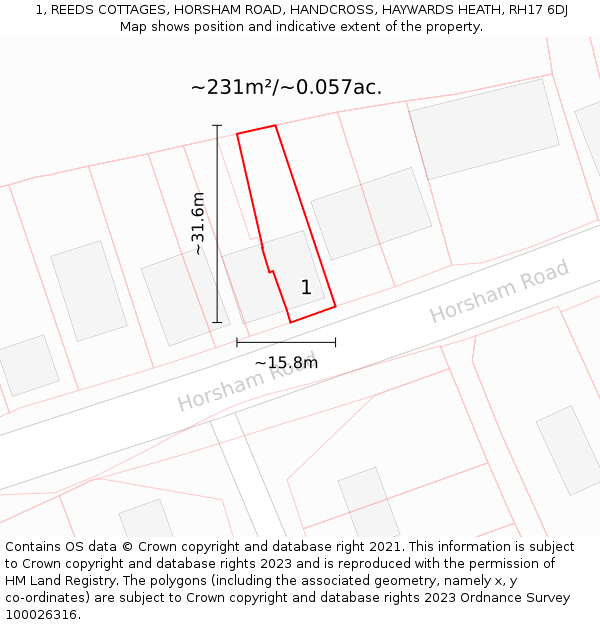 1, REEDS COTTAGES, HORSHAM ROAD, HANDCROSS, HAYWARDS HEATH, RH17 6DJ: Plot and title map