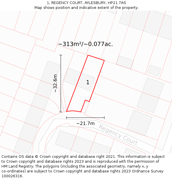 1, REGENCY COURT, AYLESBURY, HP21 7AS: Plot and title map