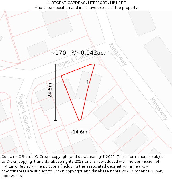1, REGENT GARDENS, HEREFORD, HR1 1EZ: Plot and title map