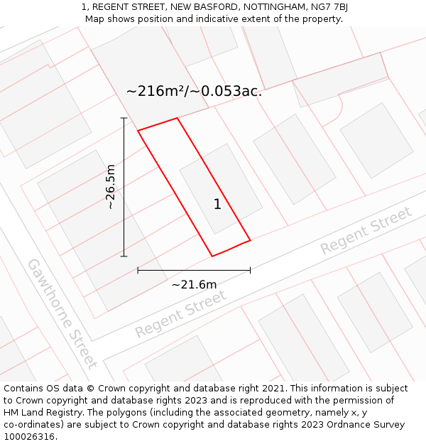 1, REGENT STREET, NEW BASFORD, NOTTINGHAM, NG7 7BJ: Plot and title map