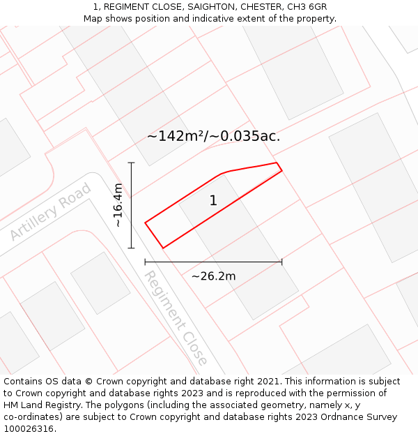 1, REGIMENT CLOSE, SAIGHTON, CHESTER, CH3 6GR: Plot and title map
