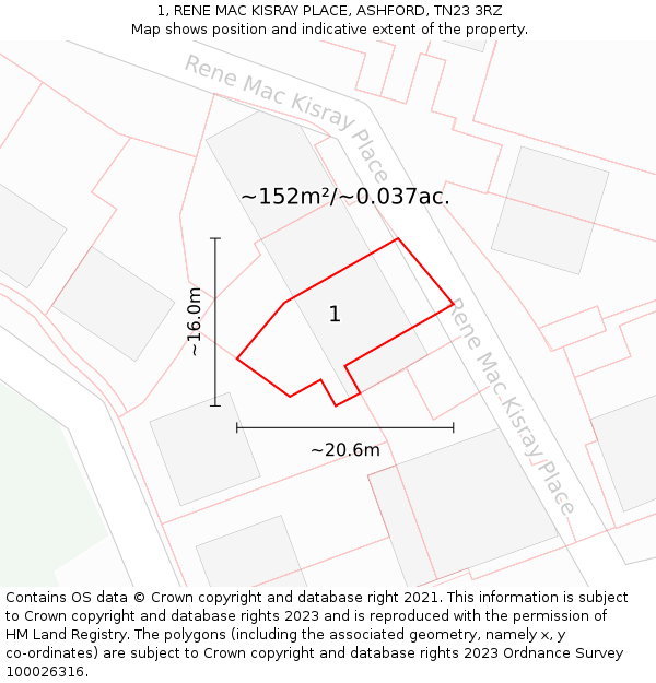 1, RENE MAC KISRAY PLACE, ASHFORD, TN23 3RZ: Plot and title map