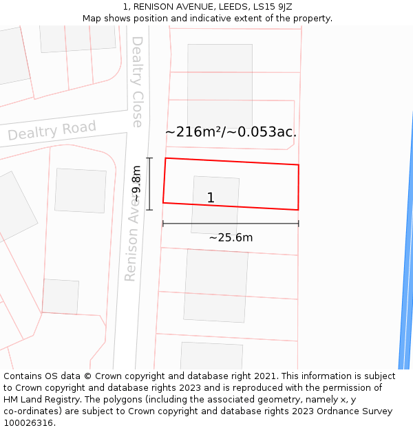 1, RENISON AVENUE, LEEDS, LS15 9JZ: Plot and title map