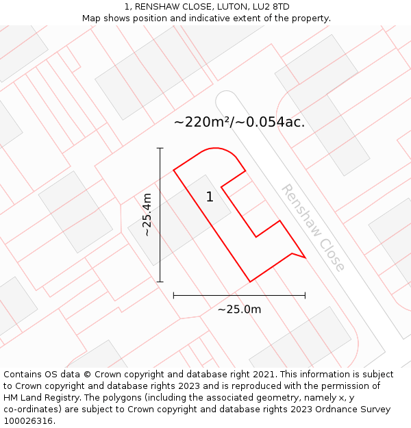 1, RENSHAW CLOSE, LUTON, LU2 8TD: Plot and title map