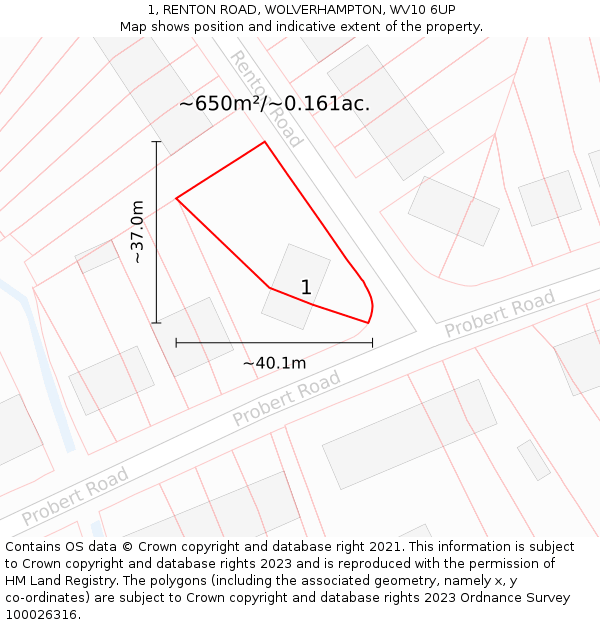 1, RENTON ROAD, WOLVERHAMPTON, WV10 6UP: Plot and title map