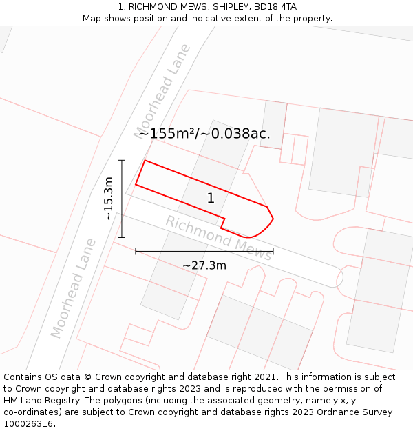1, RICHMOND MEWS, SHIPLEY, BD18 4TA: Plot and title map