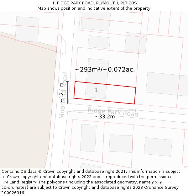 1, RIDGE PARK ROAD, PLYMOUTH, PL7 2BS: Plot and title map