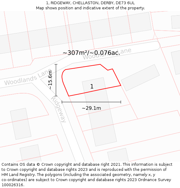 1, RIDGEWAY, CHELLASTON, DERBY, DE73 6UL: Plot and title map