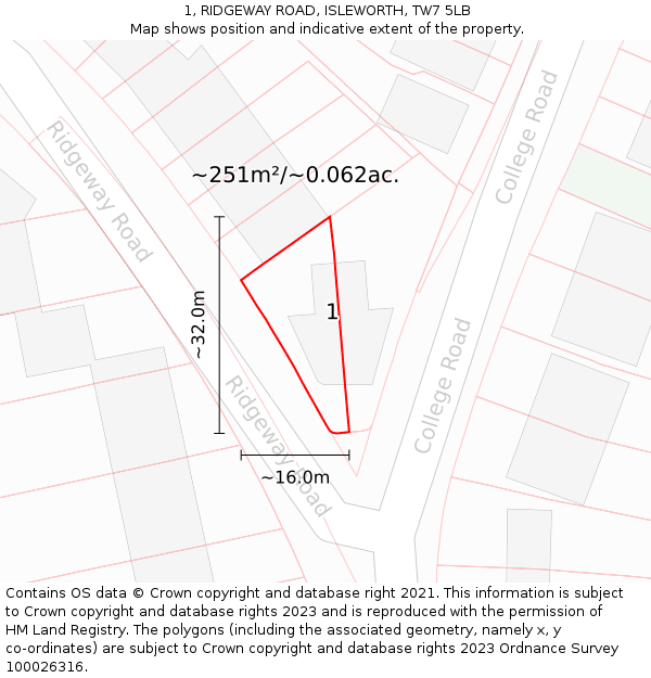 1, RIDGEWAY ROAD, ISLEWORTH, TW7 5LB: Plot and title map