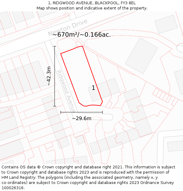 1, RIDGWOOD AVENUE, BLACKPOOL, FY3 8EL: Plot and title map