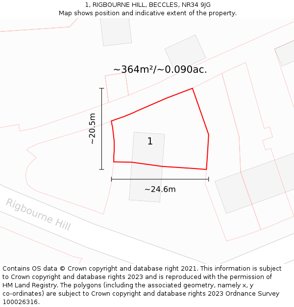 1, RIGBOURNE HILL, BECCLES, NR34 9JG: Plot and title map