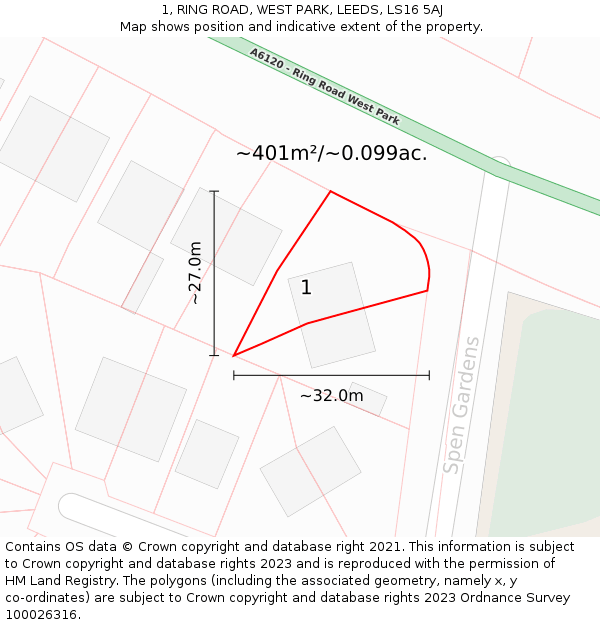 1, RING ROAD, WEST PARK, LEEDS, LS16 5AJ: Plot and title map