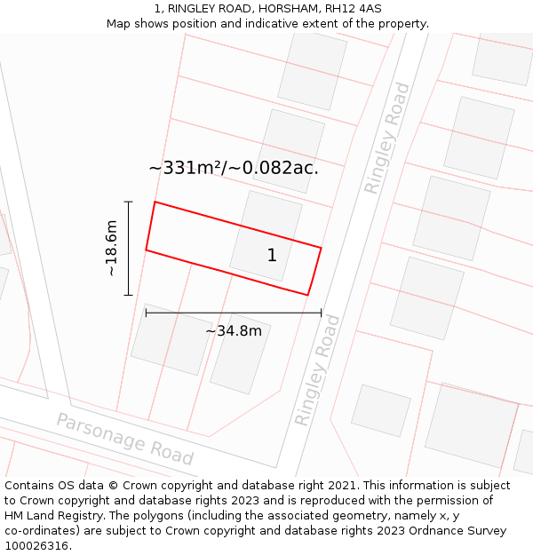 1, RINGLEY ROAD, HORSHAM, RH12 4AS: Plot and title map