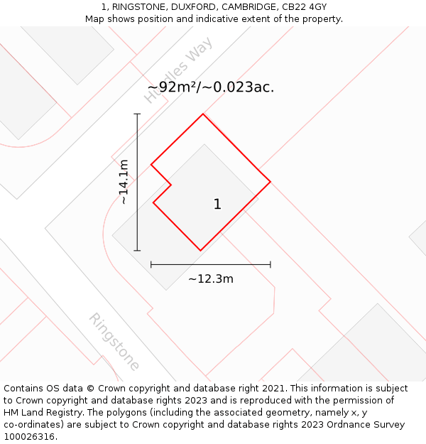 1, RINGSTONE, DUXFORD, CAMBRIDGE, CB22 4GY: Plot and title map