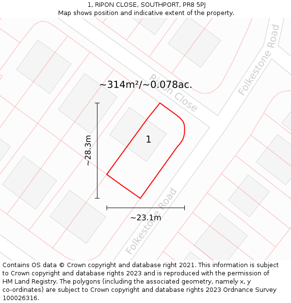 1, RIPON CLOSE, SOUTHPORT, PR8 5PJ: Plot and title map