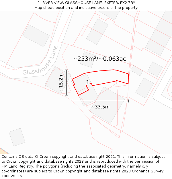 1, RIVER VIEW, GLASSHOUSE LANE, EXETER, EX2 7BY: Plot and title map