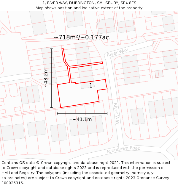 1, RIVER WAY, DURRINGTON, SALISBURY, SP4 8ES: Plot and title map