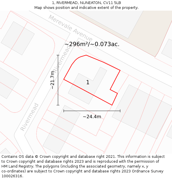 1, RIVERMEAD, NUNEATON, CV11 5LB: Plot and title map