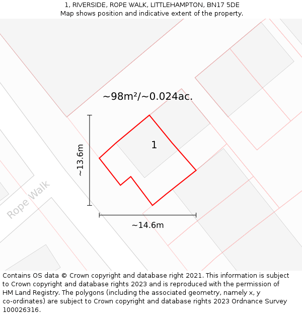 1, RIVERSIDE, ROPE WALK, LITTLEHAMPTON, BN17 5DE: Plot and title map
