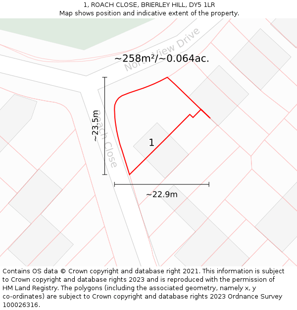 1, ROACH CLOSE, BRIERLEY HILL, DY5 1LR: Plot and title map