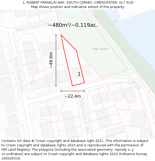 1, ROBERT FRANKLIN WAY, SOUTH CERNEY, CIRENCESTER, GL7 5UD: Plot and title map