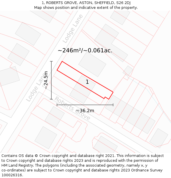 1, ROBERTS GROVE, ASTON, SHEFFIELD, S26 2DJ: Plot and title map