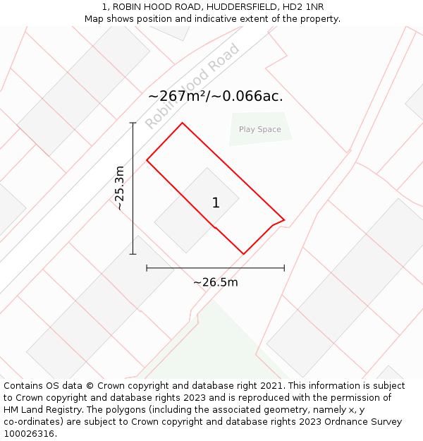 1, ROBIN HOOD ROAD, HUDDERSFIELD, HD2 1NR: Plot and title map